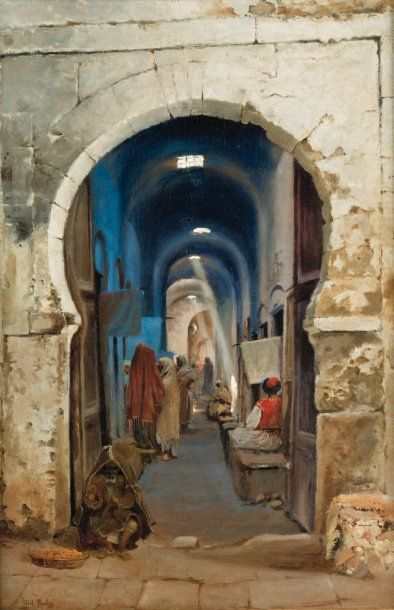 Richard FUCHS (1852-1916) Rue couverte, Médina de Tunis Huile sur toile, signée en...