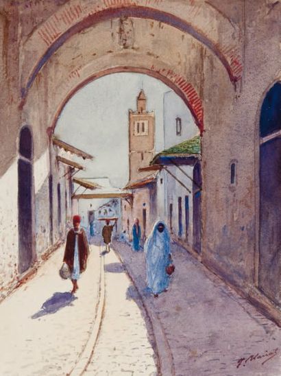 Marcel BLAIRAT (1849/1855-?) Rue à Tunis Aquarelle, signée en bas à droite. 24 x...