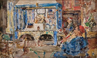 Alexandre ROUBTZOFF (1884-1949) Café à Tunis Huile sur toile signée et datée « 1916...