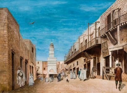 Gonzague PRIVAT (1843- ?) « Rue des balcons, Sfax, Tunisie » Huile sur toile, signée...