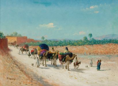 Vincent MANAGO (1880-1936) La Caravane Huile sur toile, signée en bas à gauche. 64...