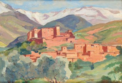 Jean BALDOUI (1890-1955) Casbah du Sud Huile sur panneau, non signée 32 x 45 cm