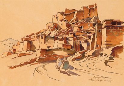 Théophile Jean DELAYE (1896-1973) Casbah Agadir Tasguent Haut Atlas Encre et aquarelle,...