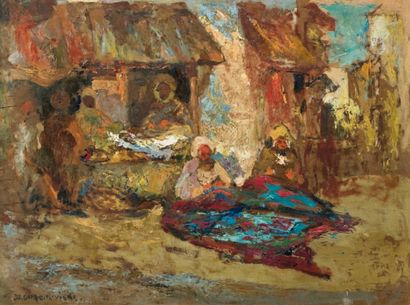 Charles Henri Gaston DAGNAC-RIVIERE (1864-1945) Marchandes de tapis Huile sur panneau,...
