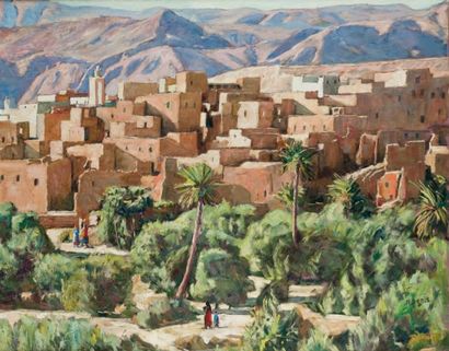 Robert DENIS (né en 1931) Taourirte de Tinerhir, Maroc Huile sur toile, signée en...