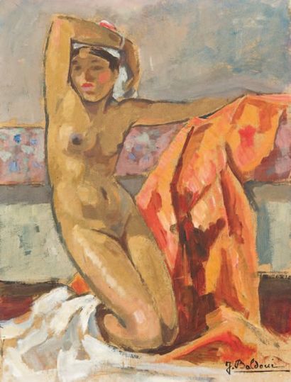 Jean BALDOUI (1890-1955) Nu féminin Huile sur panneau, signée en bas à droite. 30...