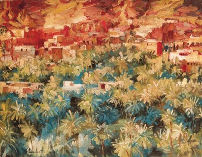 Léon LURET (XXème siècle) Palmeraie Maroc Huile sur toile, signée en bas à gauche....