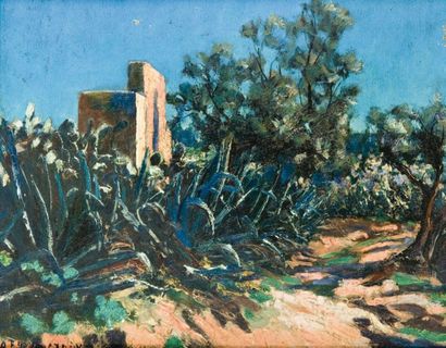 André DELACROIX ( ?-1934) Chemin creux à Sidi Bou Saïd, Tunisie Huile sur panneau,...
