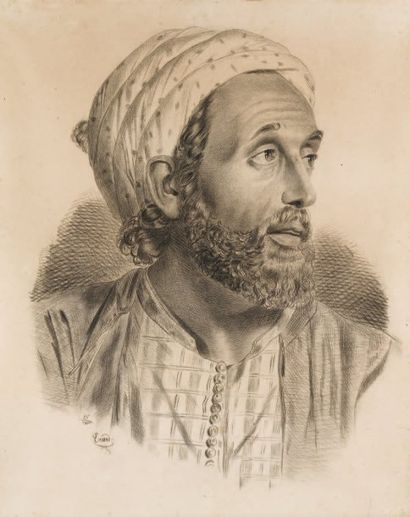 Léon ENARD (XIXème siècle) Portrait d'oriental Fusain sur papier, signée en bas à...