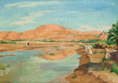 André HEBUTERNE (1892- 1979) Oued Sud algérien Huile sur toile, signée en bas à gauche....