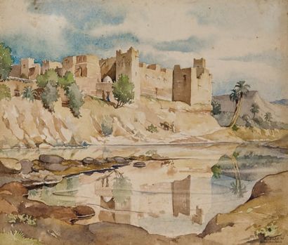 Magarete SCHALL (XXème siècle) Vue de la kasbah de Ksares-Souk Paire d'aquarelles,...