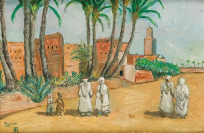 Ecole Orientaliste du XXème siècle Marrakech Huile sur toile, monogrammée «HR». 27...