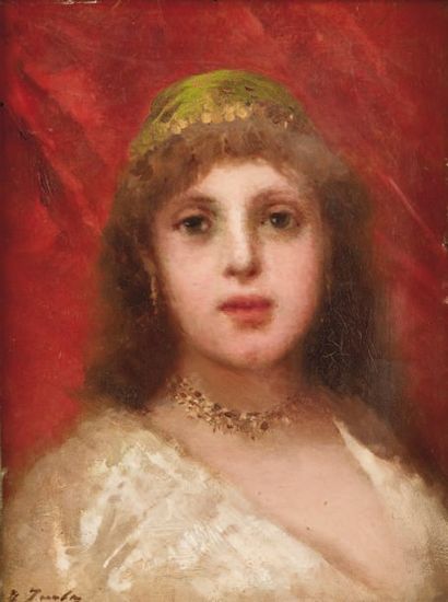 Alberto ZARDO (1876-1959) Portrait d'une jeune orientale au collier Huile sur panneau...