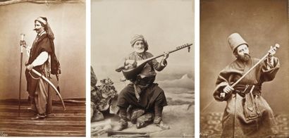Turquie, c. 1870. Types turcs. Gardien de la Banque Impériale Ottomane. Chanteur...