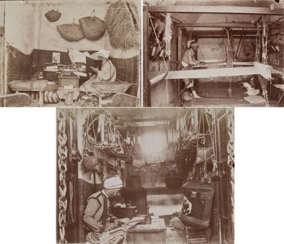 Tunisie, c. 1880. Métiers. Notaire arabe dans son étude. Sellier. Fabricant de coussins...