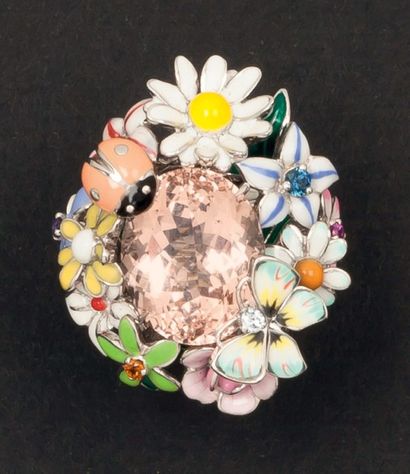 DIOR «Milly La Foret» - Bague en or gris ornée d’une morganite ovale dans un entourage...