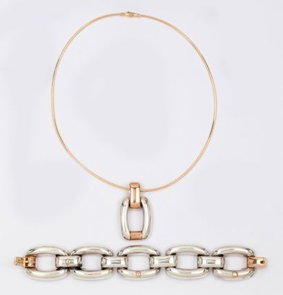 DE GRIEEF Parure comprenant un bracelet à maillons rectangulaire et un collier ras...