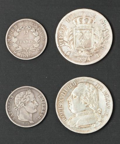 null Louis XVIII 5 Francs buste habillé 3 ex. (1814 L; 1814 MA; 1815Q).
Joint : Période...