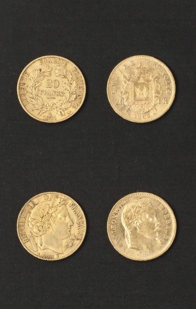 null Lot: de la IIème à la IIIème République : 20 francs or: 6 ex et 10 francs or:...