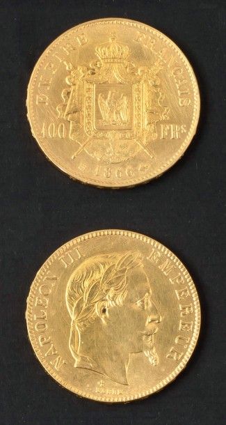 100 francs or Napoléon III tête Laurée 1866...