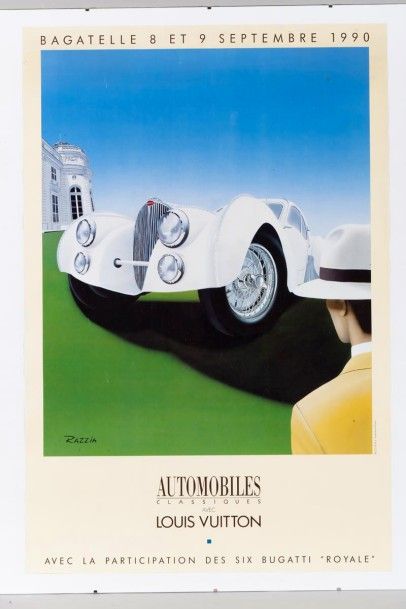 null Lot de deux affiches sous verre par Razzia, l'une "Automobiles Classiques",...