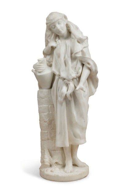 null Leopold BRACONY (act.1892-1926) Femme à la fontaine Sculpture en marbre blanc...