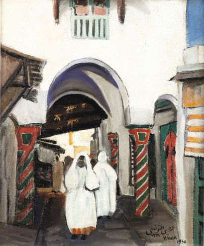 null Yahia TURKI ( 1902-1969) L’entrée des Souks Huile sur toile, signée en français...