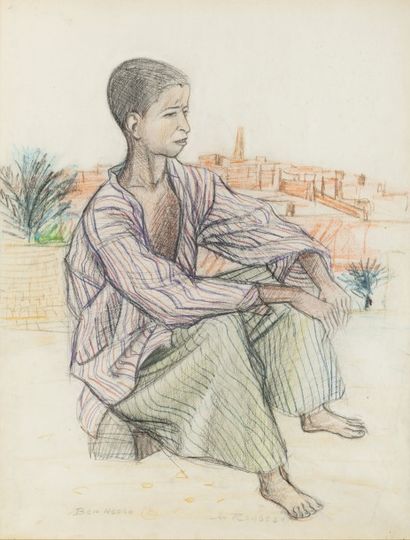 null Alexandre ROUBTZOFF (1884-1949) Le jeune garçon assis Dessin aux crayons de...