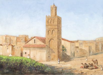 null Joseph SINTES (1829 - 1913) Mosquée, Algérie Gouache, signée en bas à droite....