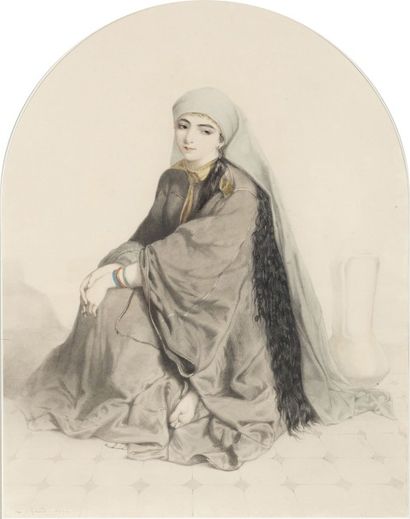null Eugène GIRAUD (1806-1881) Jeune femme ottomane Aquarelle et crayon, signée et...