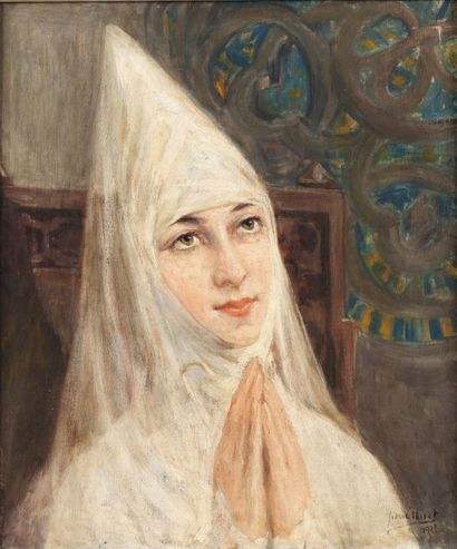 null Yvonne THIVET (1888-1972) Jeune femme du Liban au tantour Huile sur toile, signée...