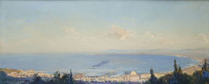 null Pierre FAGET-GERMAIN (1890-1961) Vue panoramique de la baie d’Alger Huile sur...