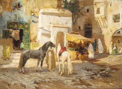 null Frederick Arthur BRIDGMAN (1847-1928) Près du marché Huile sur toile, signée...