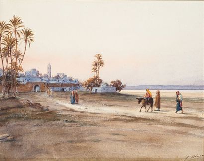 null Marcel BLAIRAT (1849-1891) Retour à l’oasis Aquarelle, signée en bas à droite....