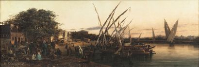 null Charles CHARNAUD (XIX ème siècle) Le Nil, 1874 Huile sur toile, signée et datée...