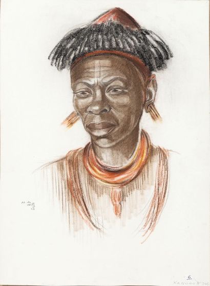 null Marthe DE WITTE (1893-1976) Portrait de Kanono, de la région de Pendé Pastel...