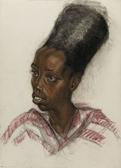 null Marthe DE WITTE (1893-1976) Nyanza Fusain et crayons de couleurs, signé et titré...