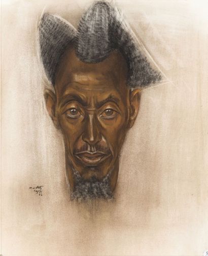 null Marthe DE WITTE (1893-1976) Portrait de Mumuta, Mututsi du Clan Mugsera. Pastel,...