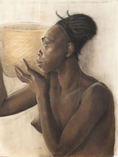 null Marthe DE WITTE (1893-1976) Magba Mangbetu Pastel, signé en bas à gauche. 72...