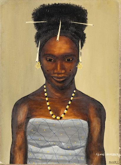 null MUKAYA (XXème siècle) «Femme Mangbetu» Huile sur panneau, signée et titrée en...