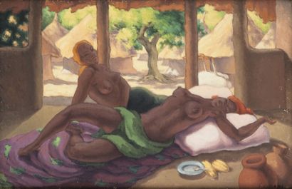 null Fernand COLLOMB (1902-1981) Deux africaines allanguies. Huile sur toile, signée...