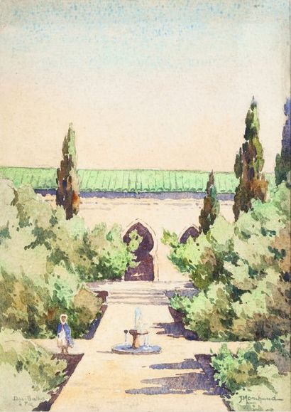 null Jean Hippolyte MARCHAND (1883-1940) Fontaine à Dar Batha, Fès Aquarelle, signée...