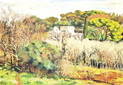 null Etienne CHEVALIER (1910-1982) Jardins sur les hauteurs d’Alger. Huile sur toile,...