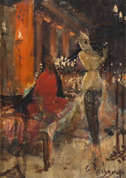 null Georges ROCHEGROSSE (1859-1938) Danse de Salomé Huile sur panneau, signée en...