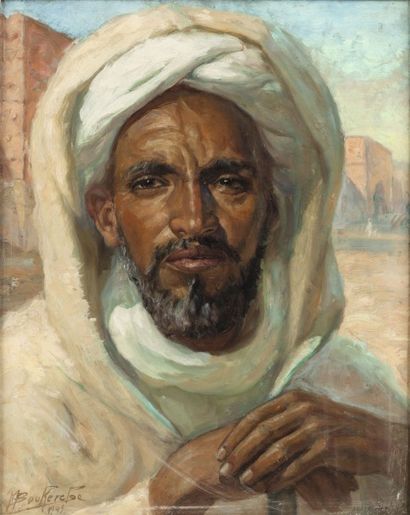 null Miloud BOUKERCHE (1918-1979) Jeune homme devant les remparts de Marrakech Huile...
