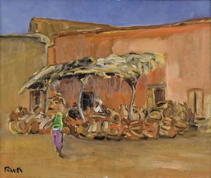 null Francis CARIFA (1890-1975) Le potier à Marrakech Huile sur panneau, signée en...