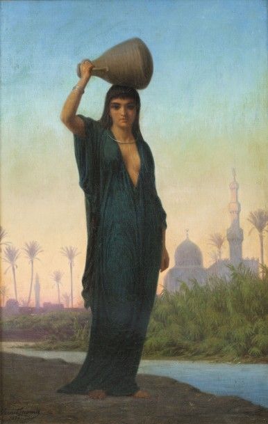 null Emile LECOMTE-VERNET (1821-1900) Porteuse d’eau Egyptienne Huile sur toile,...