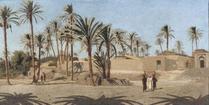 null Auguste BOUCHET (1831-1889) Paysage d’Haute-Egypte. Huile sur toile signée,...