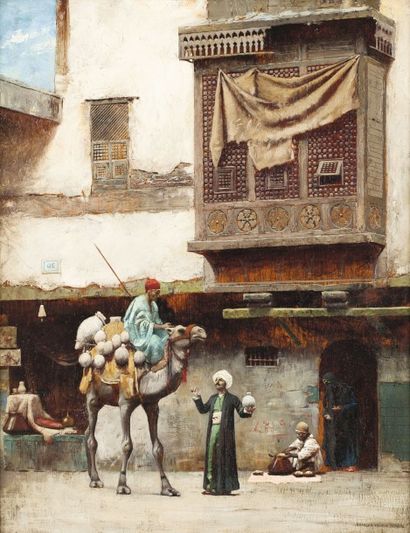 null Charles PEARCE (1851-1914) Le marchand de poteries au Caire Huile sur panneau,...