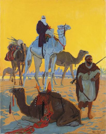 null Léon CARRE (1878-1942) Touaregs dans le désert Huile sur toile, signée et datée...
